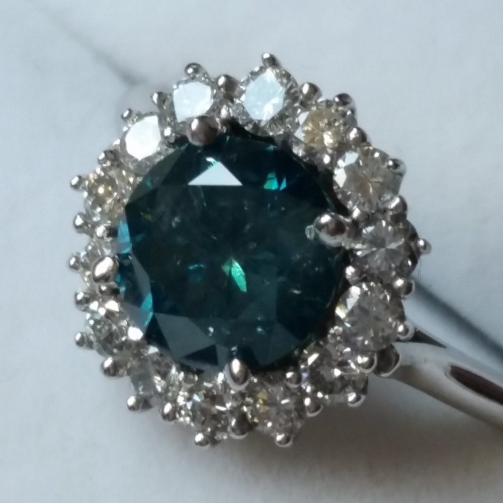 1.70 Ct Enhanced Blue Diamond Ring Halo Size 7 14K White Gold - Picture 8 of 8